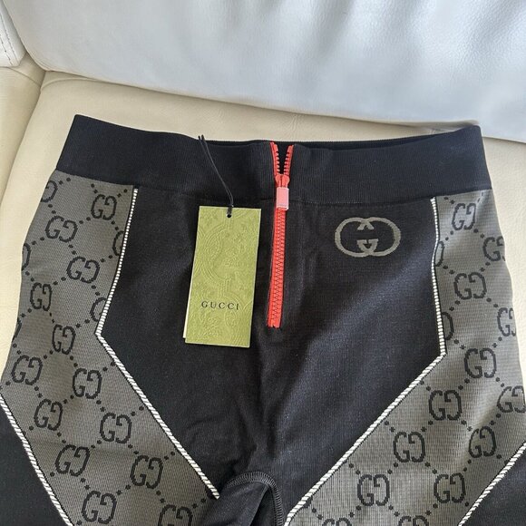 NWT GUCCI GG Jersey Jacquard Leggings Grey Black GG Size L - Picture 4 of 6